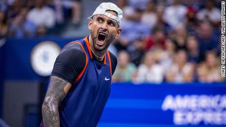 Kyrgios celebrates against Medvedev - his fourth victory over the World No. 1 in five meetings.  